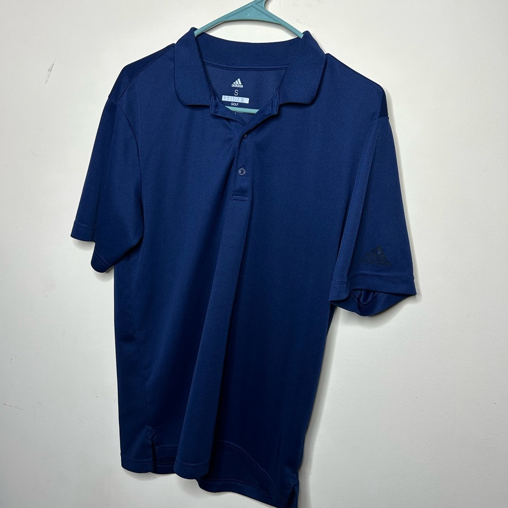 adidas golf performance athletic polo shirt navy blue logo on sleeve